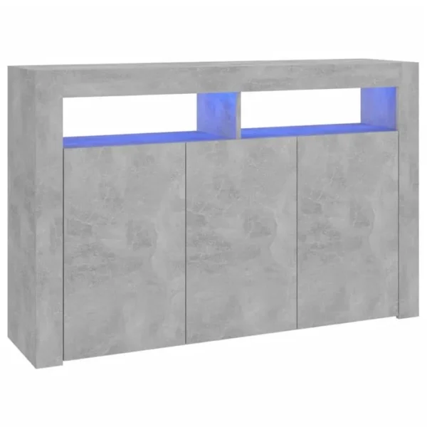 Buffet - Bahut - Meuble De Rangement Avec Lumières LED Gris Béton 115,5x30x75 Cm