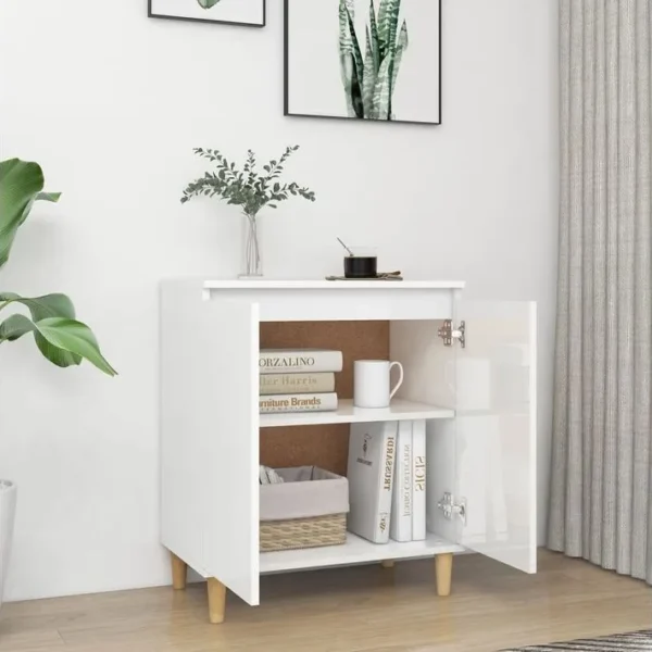 Buffet - Bahut - Meuble De Rangement Avec Pieds En Bois Blanc Brillant Bois Dingénierie