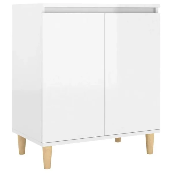 Buffet - Bahut - Meuble De Rangement Avec Pieds En Bois Blanc Brillant Bois Dingénierie