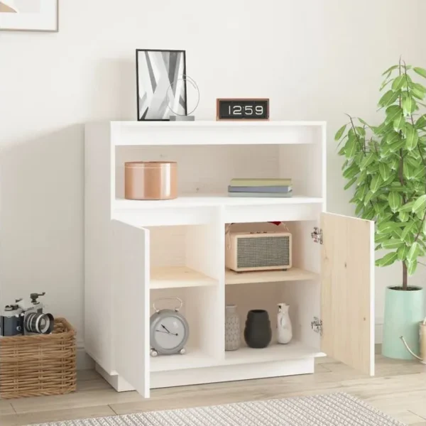 Buffet - Bahut - Meuble De Rangement Blanc 70x34x80 Cm Bois Massif De Pin