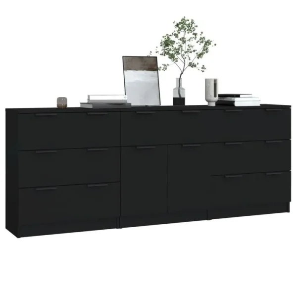 3 Pièces Buffets - Bahut - Meuble De Rangement Noir Bois Dingénierie