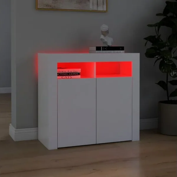 Buffet - Bahut - Meuble De Rangement Avec Lumières LED Blanc 80x35x75 Cm