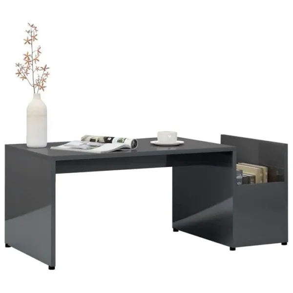 BONNE VIE Table Basse, Table De Salon Gris Brillant 90x45x35 Cm Bois D’ingénierie