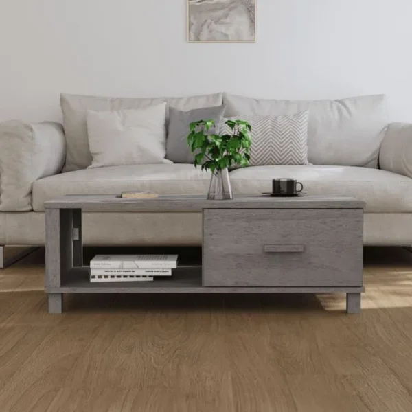 BONNE VIE Table Basse, Table De Salon Gris Clair 100x55x35 Cm Bois Massif De Pin