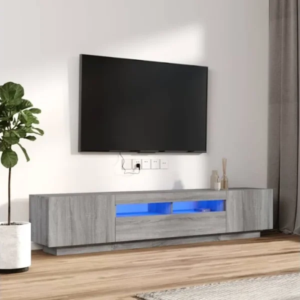 2 Pièces Ensemble De Meubles TV - Banc TV - Meuble De Rangement Avec Lumières LED Sonoma Gris