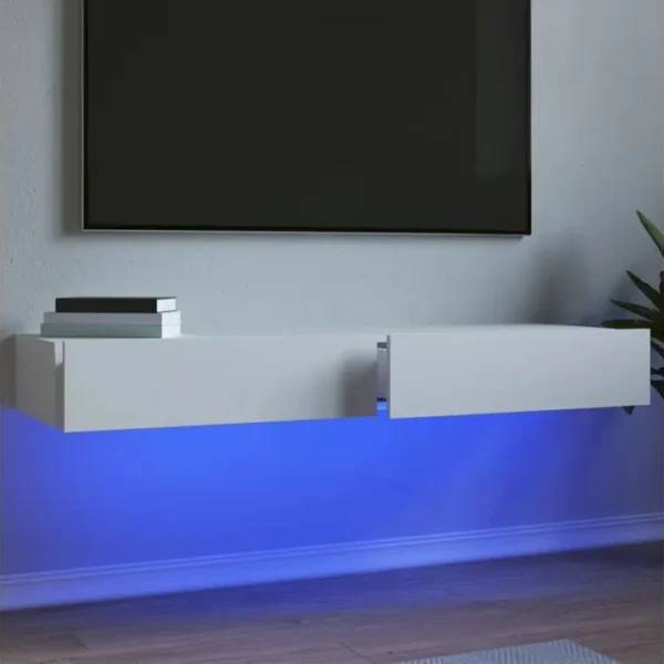 2 Pièces Meubles TV - Banc TV - Meuble De Rangement Avec Éclairage LED Blanc 60x35x15,5 Cm