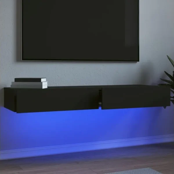 2 Pièces Meubles TV - Banc TV - Meuble De Rangement Avec Éclairage LED Noir 60x35x15,5 Cm