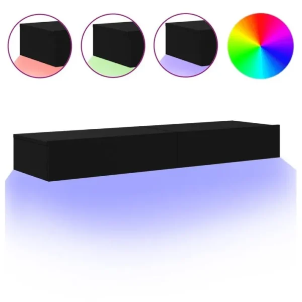 2 Pièces Meubles TV - Banc TV - Meuble De Rangement Avec Éclairage LED Noir 60x35x15,5 Cm