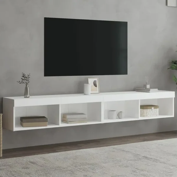 2 Pièces Meubles TV - Banc TV - Meuble De Rangement Avec Lumières LED Blanc 100x30x30 Cm