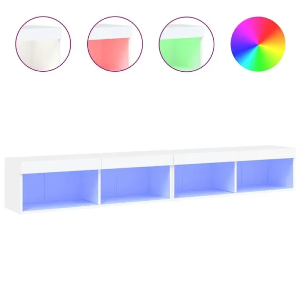 2 Pièces Meubles TV - Banc TV - Meuble De Rangement Avec Lumières LED Blanc 100x30x30 Cm