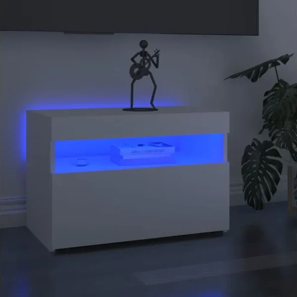 2 Pièces Meubles TV - Banc TV - Meuble De Rangement Avec Lumières LED Blanc 60x35x40 Cm