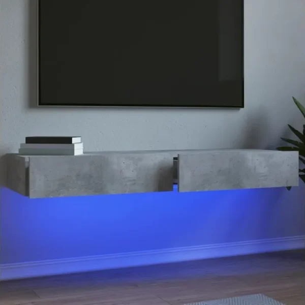 2 Pièces Meubles TV - Banc TV - Meuble De Rangement Avec Lumières LED Gris Béton 60x35x15,5 Cm