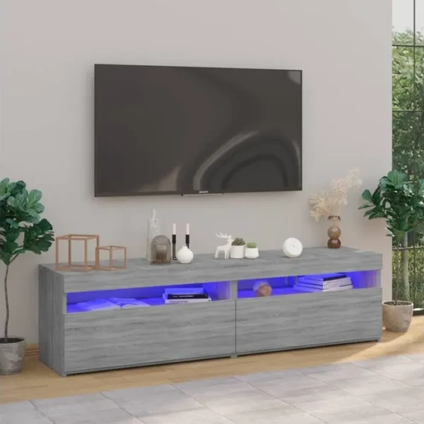 2 Pièces Meubles TV - Banc TV - Meuble De Rangement Avec Lumières LED Sonoma Gris 75x35x40 Cm