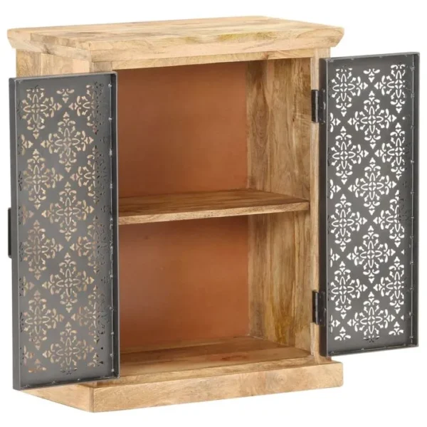 Buffet - Bahut - Meuble De Rangement Avec Portes En Acier 60x35x75 Cm Bois De Manguier Solide