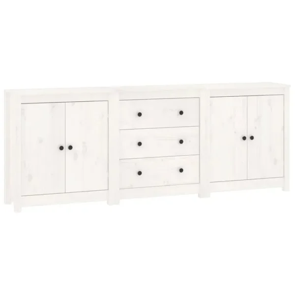 Buffet - Bahut - Meuble De Rangement Blanc 210x35x80 Cm Bois Massif De Pin