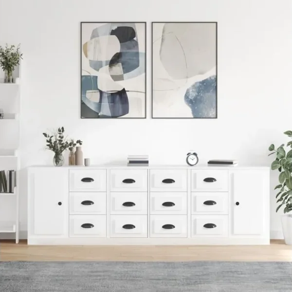 3 Pièces Buffets - Bahut - Meubles De Rangement Blanc Brillant Bois Dingénierie