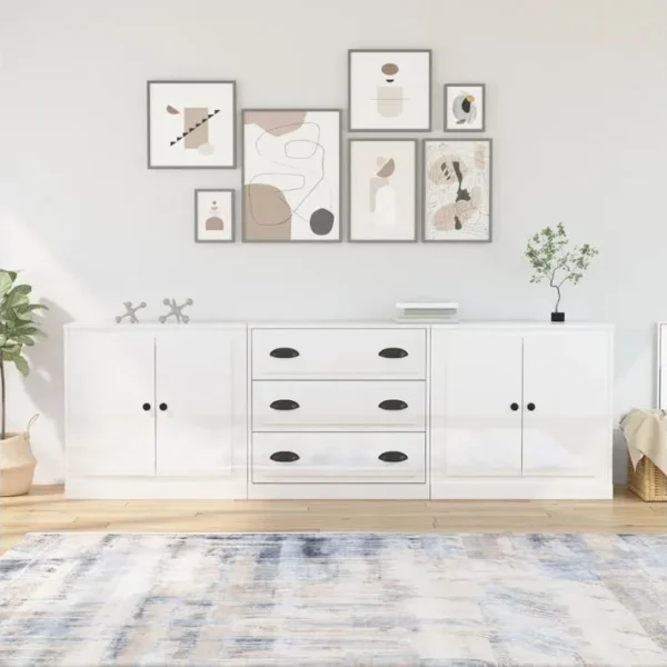 3 Pièces Buffets - Bahut - Meubles De Rangement Blanc Brillant Bois Dingénierie