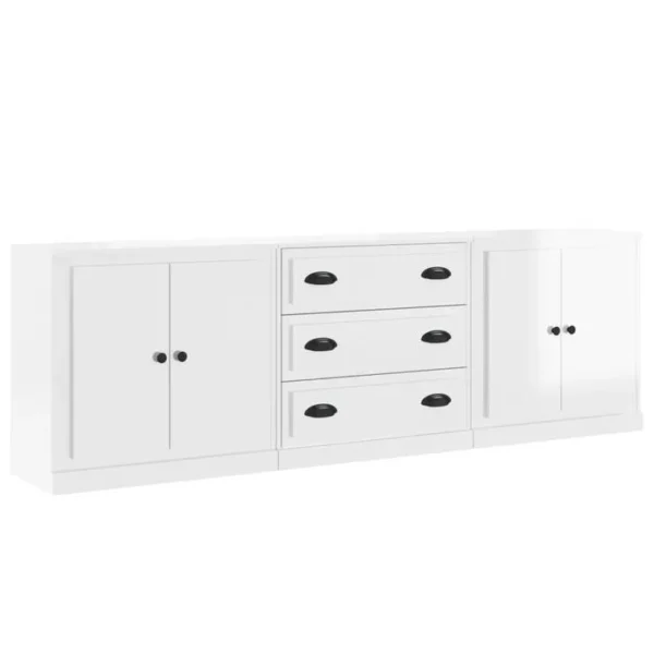 3 Pièces Buffets - Bahut - Meubles De Rangement Blanc Brillant Bois Dingénierie