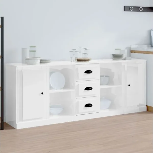 3 Pièces Buffets - Bahut - Meubles De Rangement Blanc Brillant Bois Dingénierie