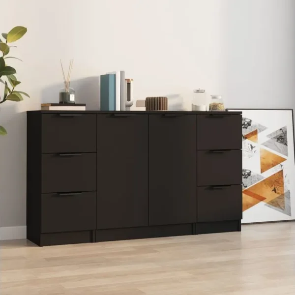 3 Pièces Buffets - Bahut - Meubles De Rangement Noir Bois Dingénierie