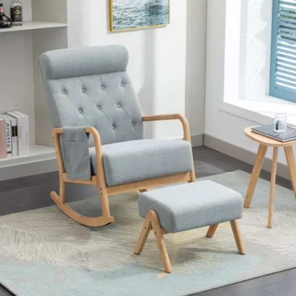 Fauteuil à bascule confortable avec repose-pieds pour salon, gris clair