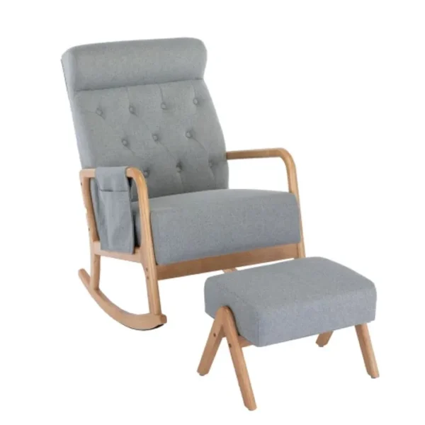 Fauteuil à bascule confortable avec repose-pieds pour salon, gris clair