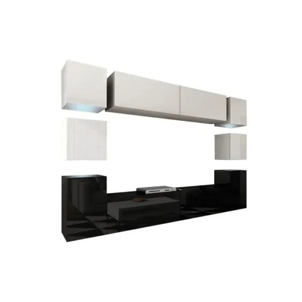 AZURA HOME DESIGN Ensemble Meuble TV Concept 14-14-hg-bw-3 Blanc-noir Brillant 256 Cm