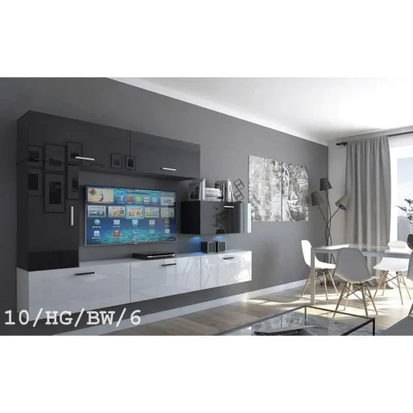 AZURA HOME DESIGN Ensemble Meuble TV Concept 10-10-hg-bw-6 Noir-blanc Brillant 249 Cm