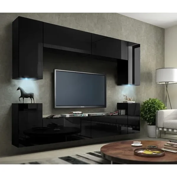 AZURA HOME DESIGN Ensemble Meuble TV Concept 1a Noir Brillant 240 Cm