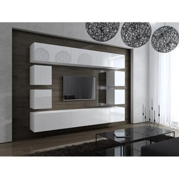 AZURA HOME DESIGN Ensemble Meuble TV Concept 17 Blanc Brillant 249 Cm