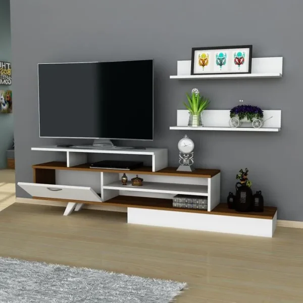 AZURA HOME DESIGN Ensemble Meuble TV Milon 180cm Blanc Et Noyer