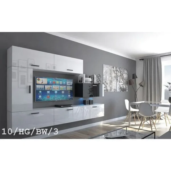 AZURA HOME DESIGN Ensemble Meuble TV Concept 10-10-hg-bw-3 Blanc-noir Brillant 249 Cm