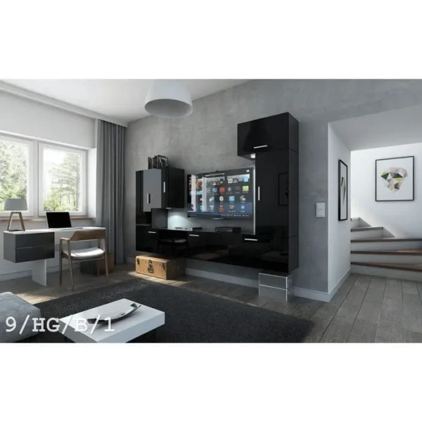 AZURA HOME DESIGN Ensemble Meuble TV Concept 9-9-hg-b-1 Noir Brillant 249 Cm