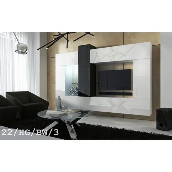 AZURA HOME DESIGN Ensemble Meuble TV Concept 22-22-hg-bw-3 Blanc-noir Brillant 273 Cm