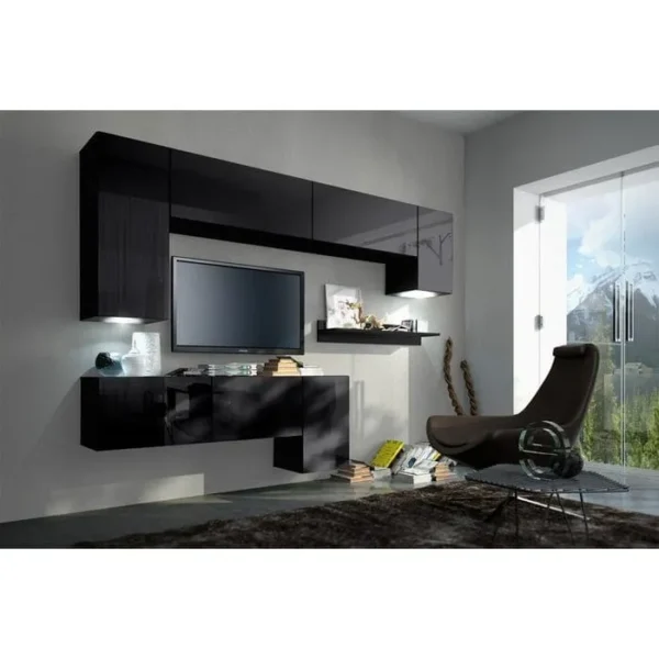 AZURA HOME DESIGN Ensemble Meuble TV Concept 5-hg-b-5-2b Noir Brillant 157 Cm