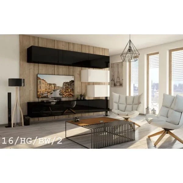 AZURA HOME DESIGN Ensemble Meuble TV Concept 16-16-hg-bw-2 Noir-blanc Brillant 249 Cm