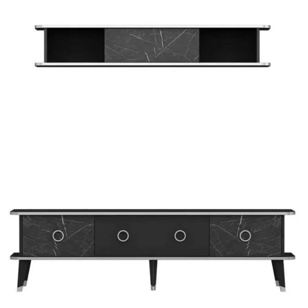 AZURA HOME DESIGN Ensemble Meuble TV Marbre 180 Cm Noir Brillant