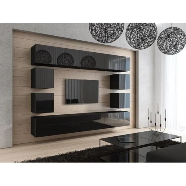 AZURA HOME DESIGN Ensemble Meuble TV Concept 17 Noir Brillant 249 Cm