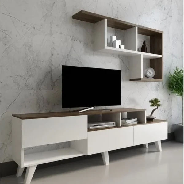 AZURA HOME DESIGN Ensemble Meuble TV Hazan 1 150 Cm Blanc Et Bois