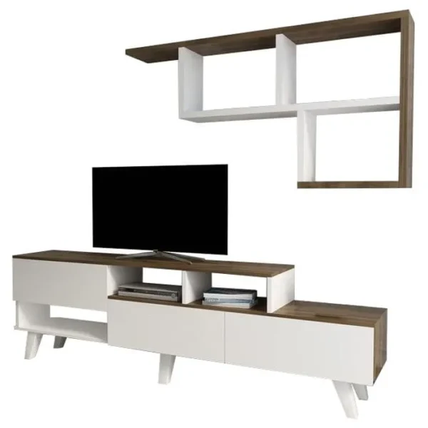 AZURA HOME DESIGN Ensemble Meuble TV Hazan 1 150 Cm Blanc Et Bois