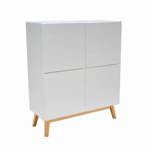 Meuble De Rangement Home Argentier Contemporain Blanc Laqué - Pieds En Bois Tilleul Massif