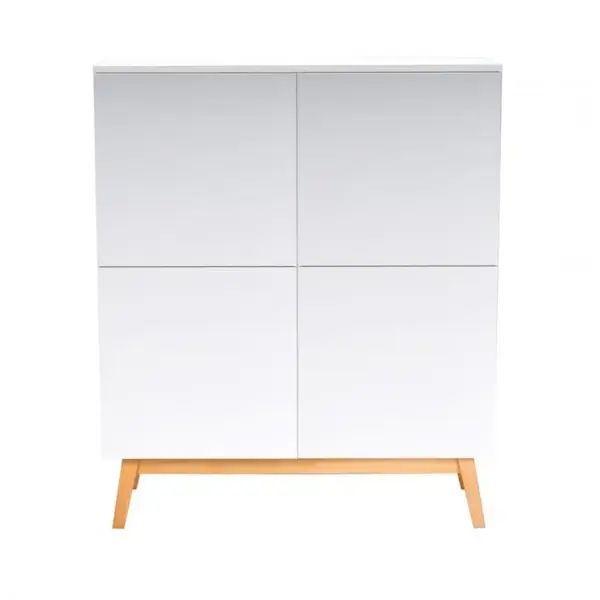 Meuble De Rangement Home Argentier Contemporain Blanc Laqué - Pieds En Bois Tilleul Massif