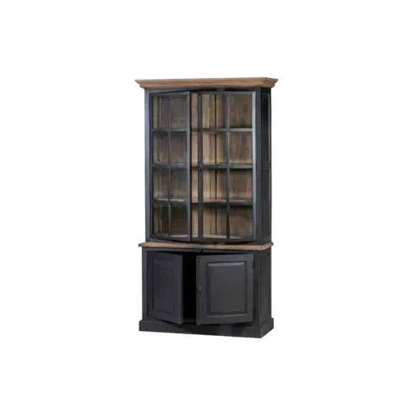 HELLIN Buffet Vaisselier En Bois Noir 2 Portes Vitrées - Dalila