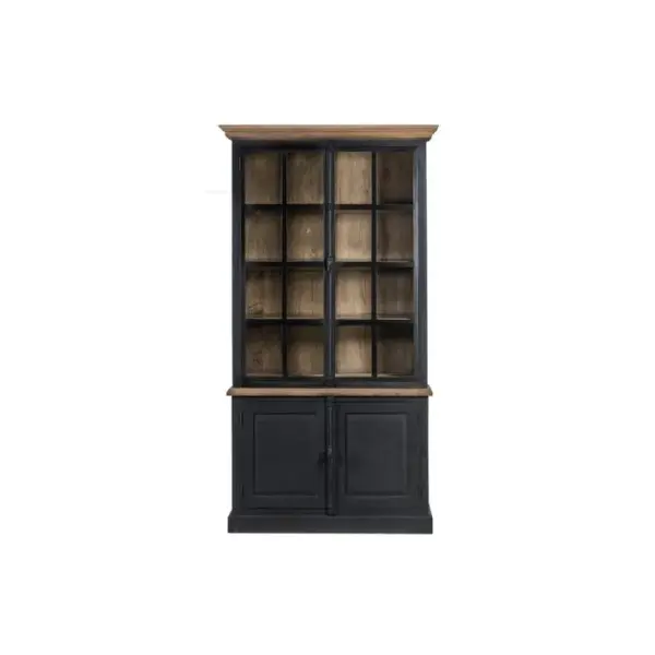 HELLIN Buffet Vaisselier En Bois Noir 2 Portes Vitrées - Dalila