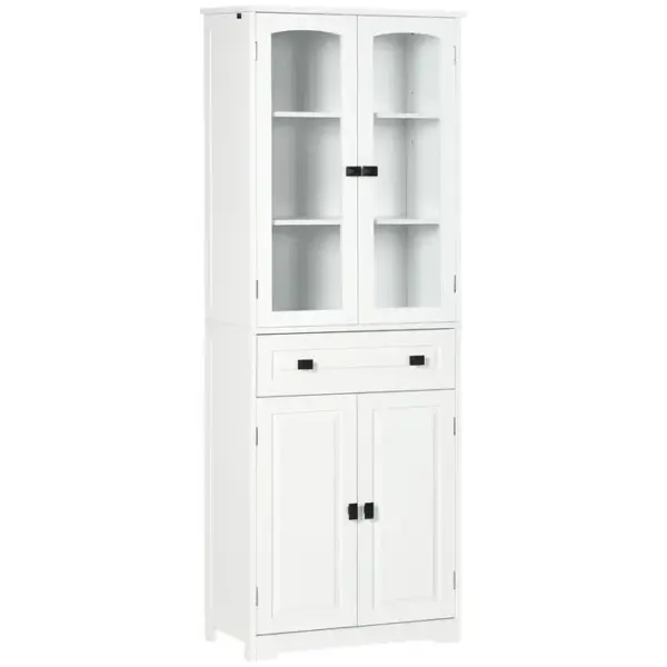 Buffet Haut 4 Portes 3 Étagères Tiroir Verre Trempé Mdf Blanc