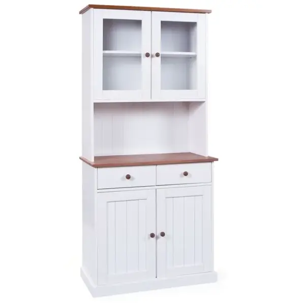 Buffet Vaisselier 4 Portes 2 Tiroirs Bois Massif Vernis Sepia Et Blanc - Socoa