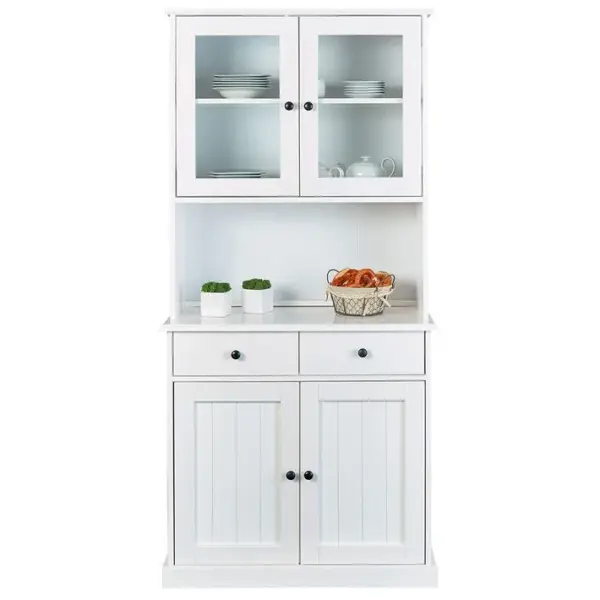 Buffet Vaisselier 4 Portes 2 Tiroirs Bois Massif Vernis Blanc - Bidart