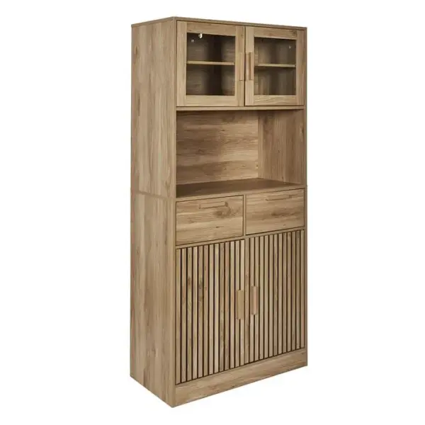 Buffet Vaisselier Multi-rangement Effet Bois Avec Tasseaux - Pajan