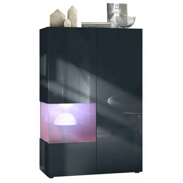 Vitrine Noir Mat Et Brillant Insertion Bordeaux Laquée (lxhxp) : 91,5 X 136,5 X 37 Cm + LED Blanc