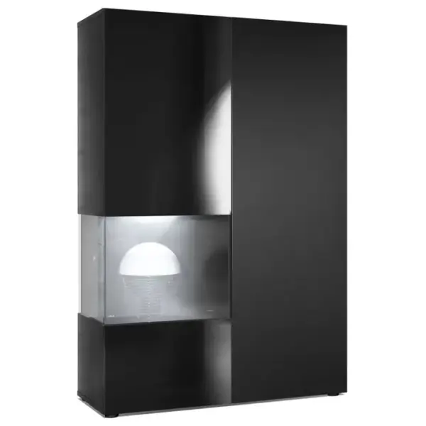 Vitrine Noir Mat, Noir Laqué (lxhxp) : 91,5 X 136,5 X 37 Cm + LED